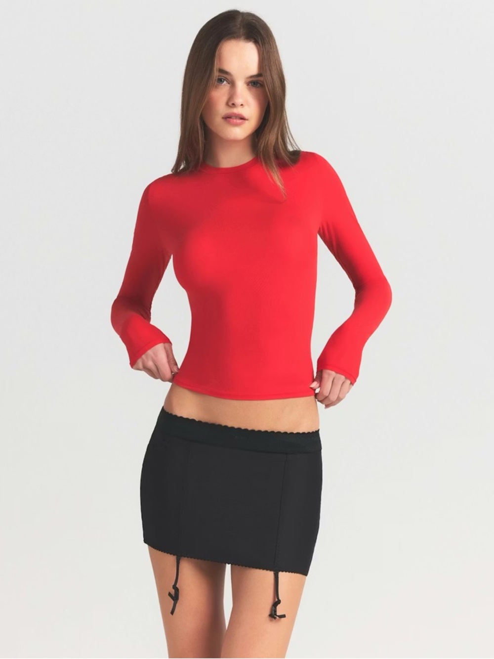 NWT SKIMS FITS EVERYBODY LONG SLEEVE T-SHIRT SMALL CHERRY RED LIMITED EDITION!